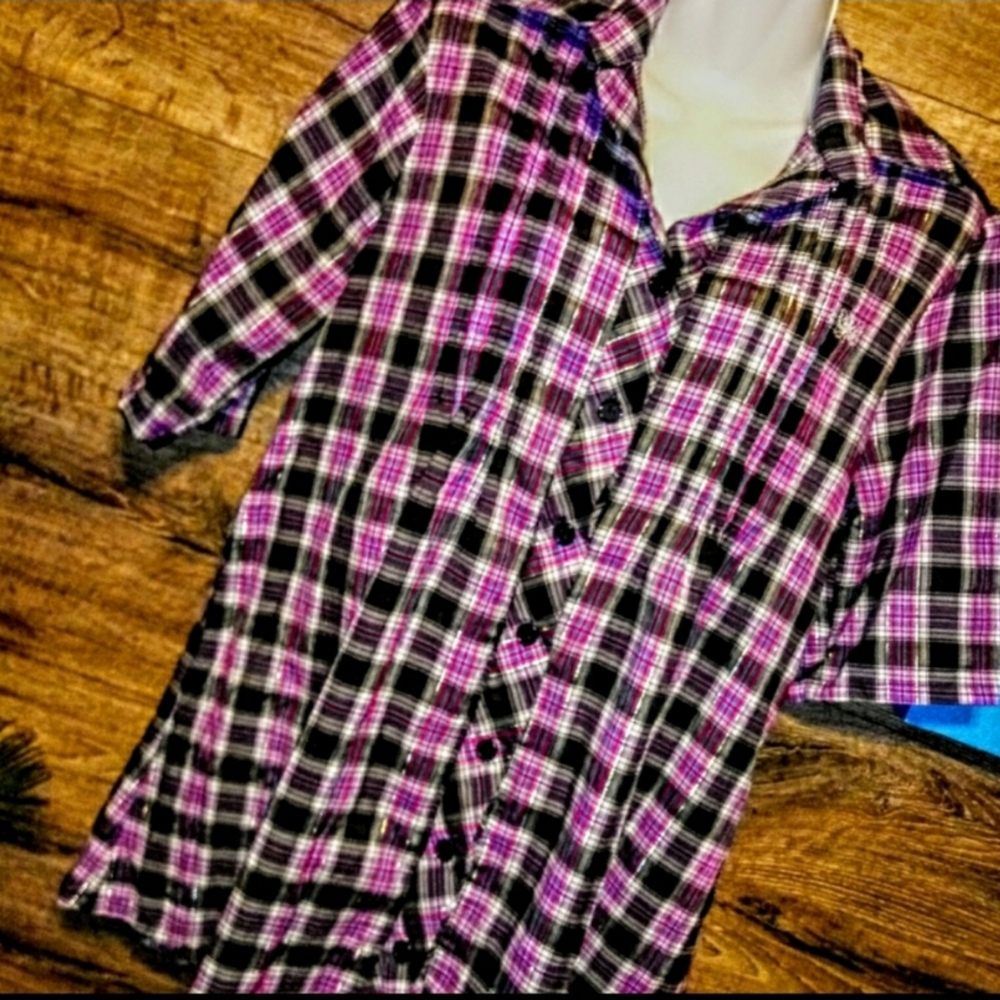 Miss Famous Mini Dress Size Large Purple Plaid - Picture 3 of 11